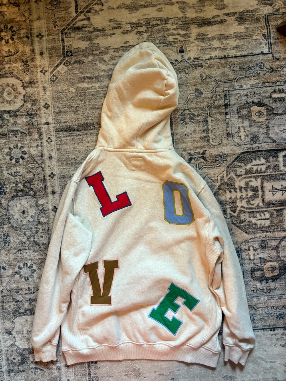 Aerie oversized LOVE spell out  patch work hoodie sweater size XS